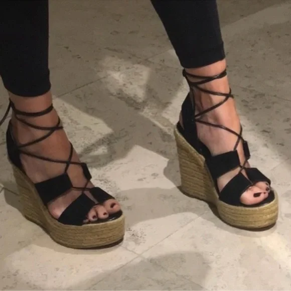 AUTHENTIC YSL SUEDE LACE UP WEDGES - Picture 9 of 14